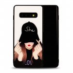 Wholesale Galaxy S10+ (Plus) Design Tempered Glass Hybrid Case (She Girl)